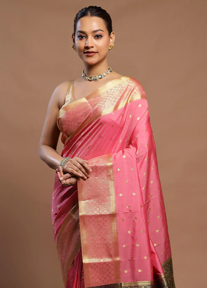 Pink Kanjivaram Silk Saree With Blouse Piece - Image 2