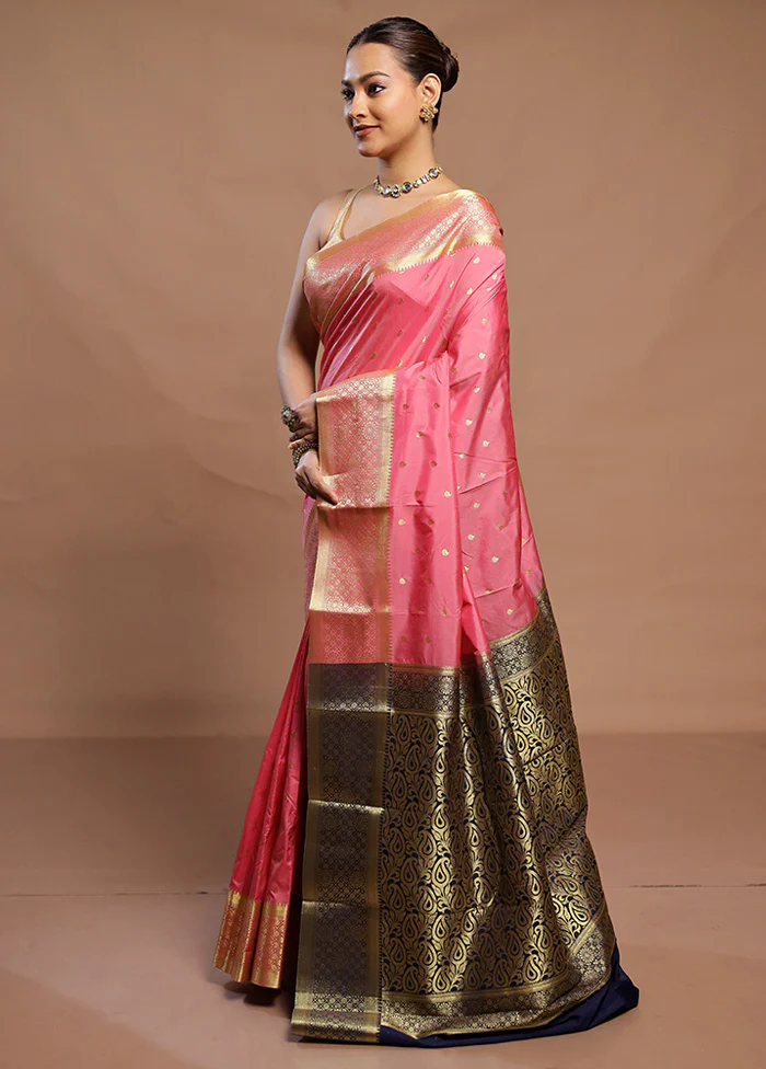 Pink Kanjivaram Silk Saree With Blouse Piece - Image 4