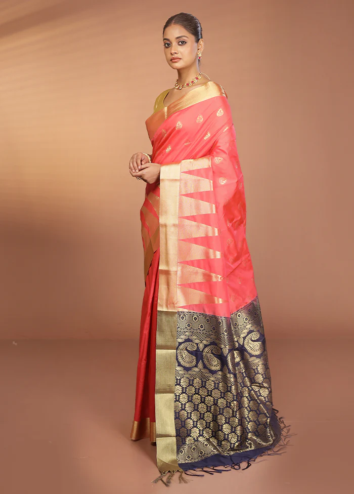 Pink Kanjivaram Silk Saree With Blouse Piece - Image 4