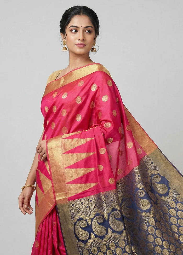 Pink Kanjivaram Silk Saree With Blouse Piece - Image 2