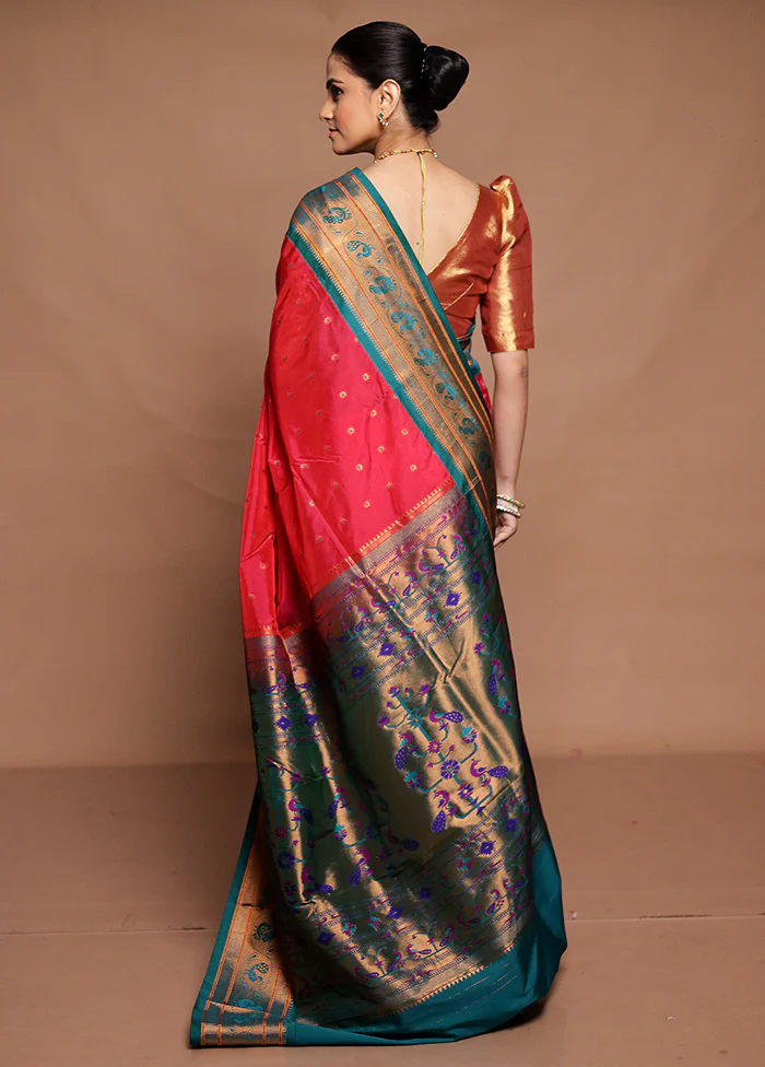 Pink Kanjivaram Silk Saree With Blouse Piece - Image 3