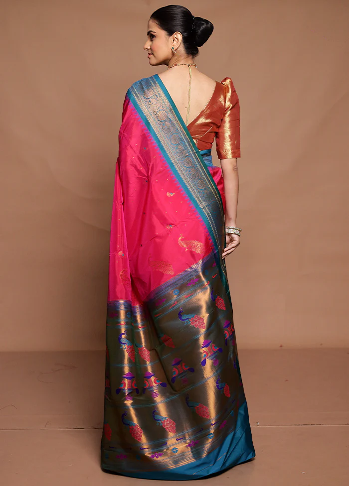 Pink Kanjivaram Silk Saree With Blouse Piece - Image 3