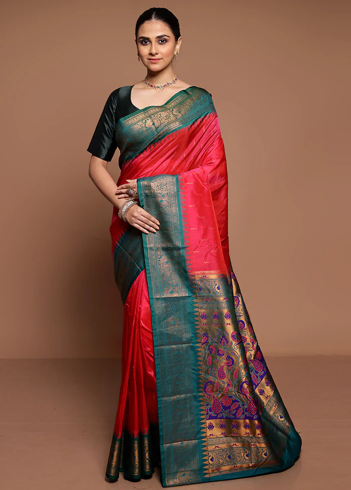 Pink Kanjivaram Silk Saree With Blouse Piece