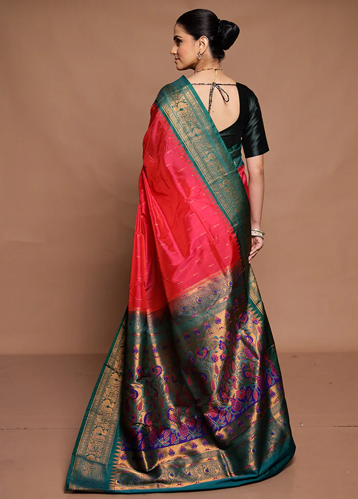 Pink Kanjivaram Silk Saree With Blouse Piece - Image 3