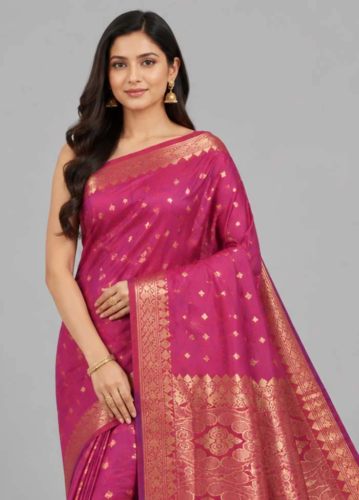 Pink Kanjivaram Silk Saree With Blouse Piece - Image 2