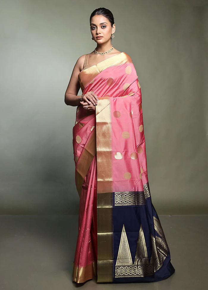 Pink Kanjivaram Silk Saree With Blouse Piece - Image 2