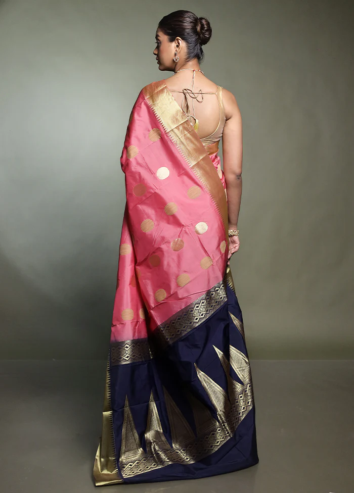 Pink Kanjivaram Silk Saree With Blouse Piece - Image 3