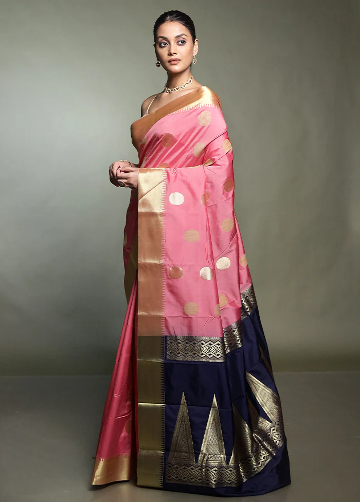 Pink Kanjivaram Silk Saree With Blouse Piece - Image 4