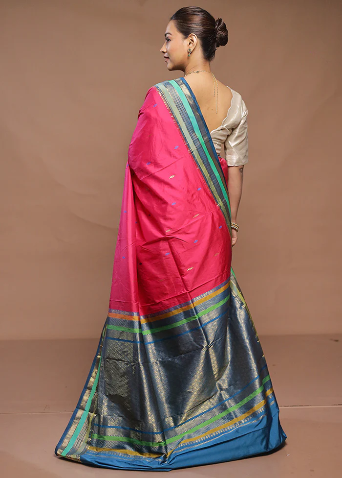 Pink Kanjivaram Silk Saree With Blouse Piece - Image 3