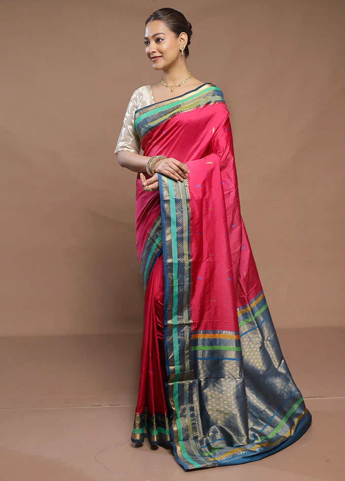 Pink Kanjivaram Silk Saree With Blouse Piece - Image 4