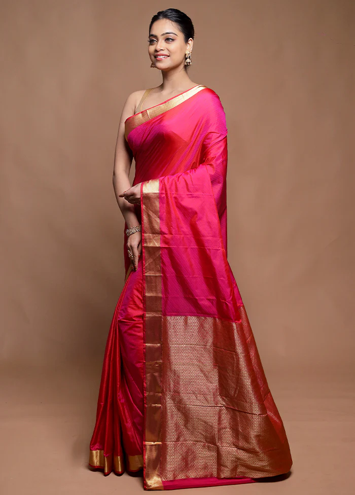 Pink Kanjivaram Silk Saree With Blouse Piece - Image 4