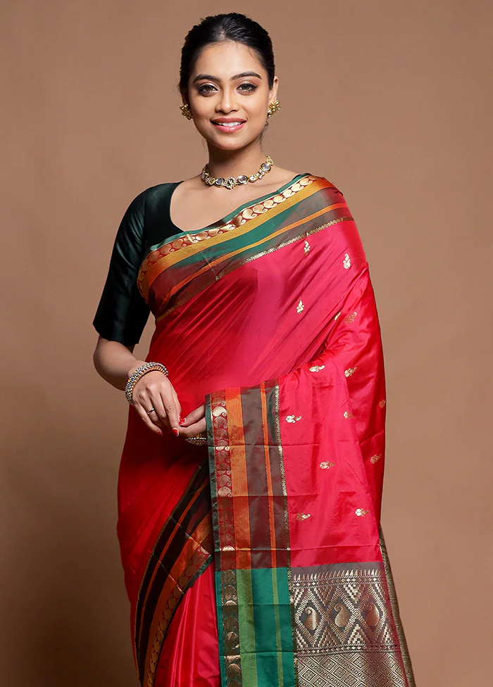 Pink Kanjivaram Silk Saree With Blouse Piece - Image 2
