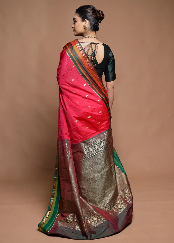 Pink Kanjivaram Silk Saree With Blouse Piece - Image 3