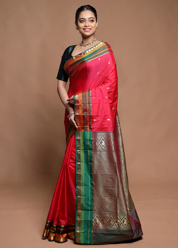 Pink Kanjivaram Silk Saree With Blouse Piece - Image 4