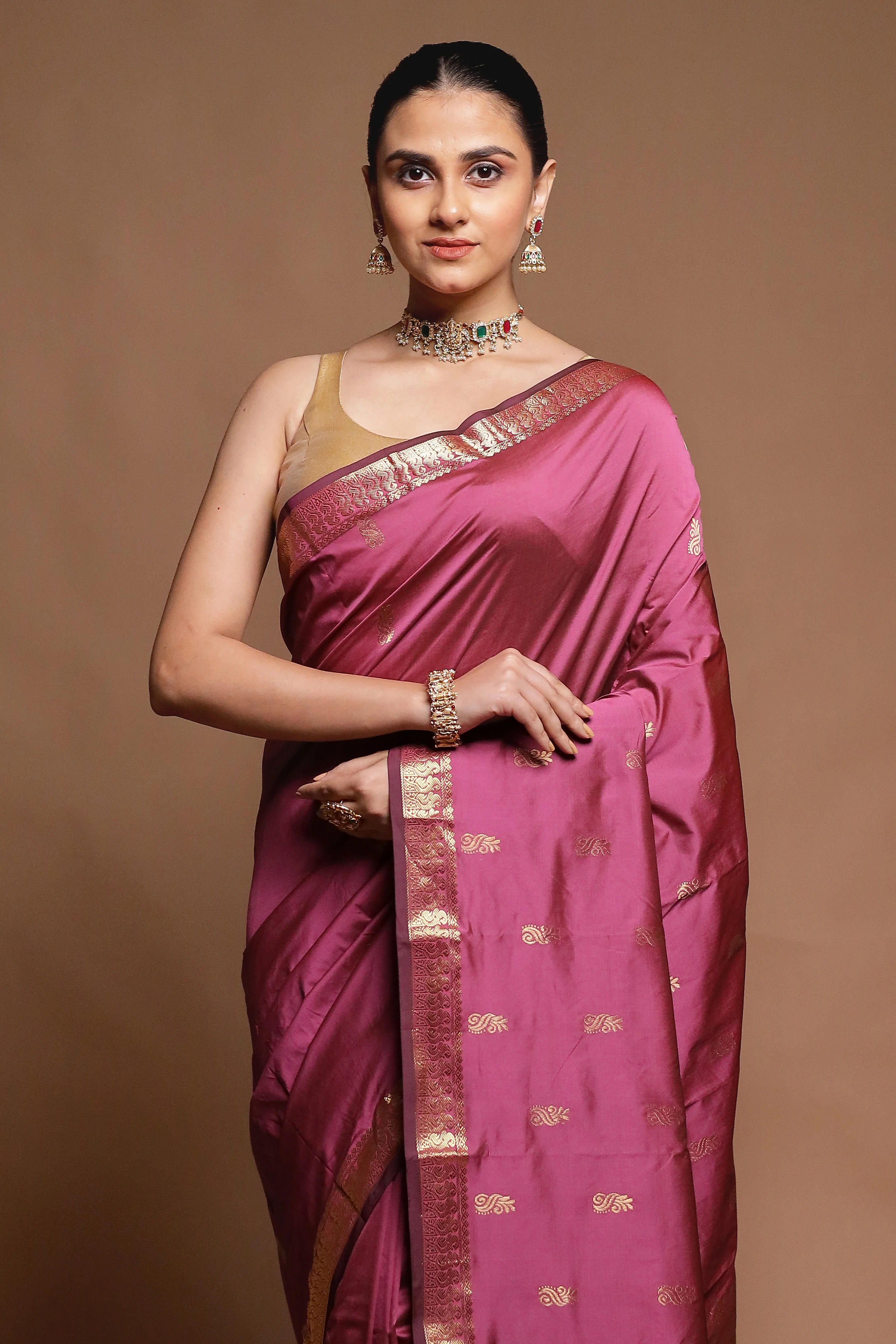 Pink Kanjivaram Silk Saree With Blouse Piece - Image 2