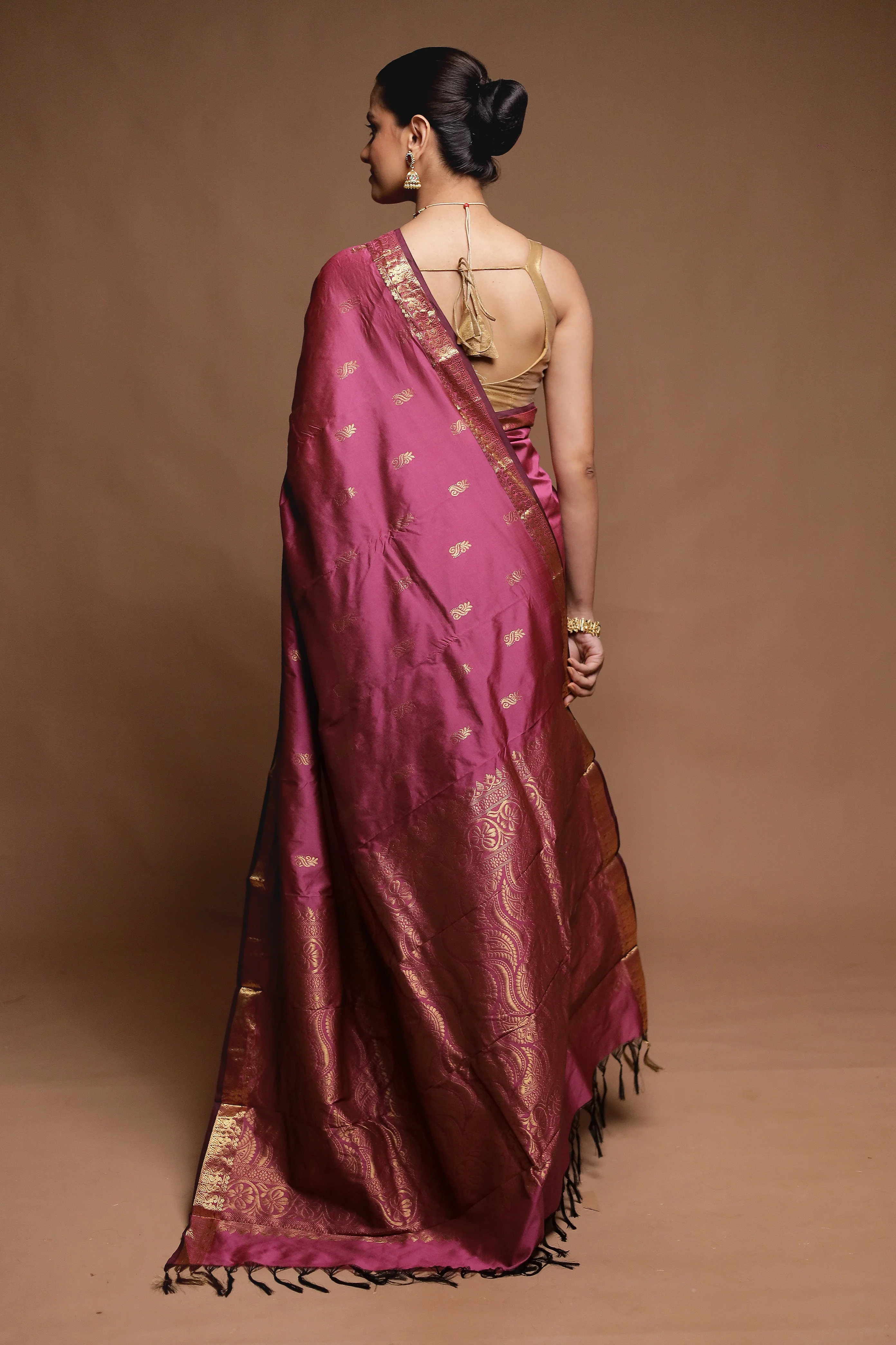 Pink Kanjivaram Silk Saree With Blouse Piece - Image 3