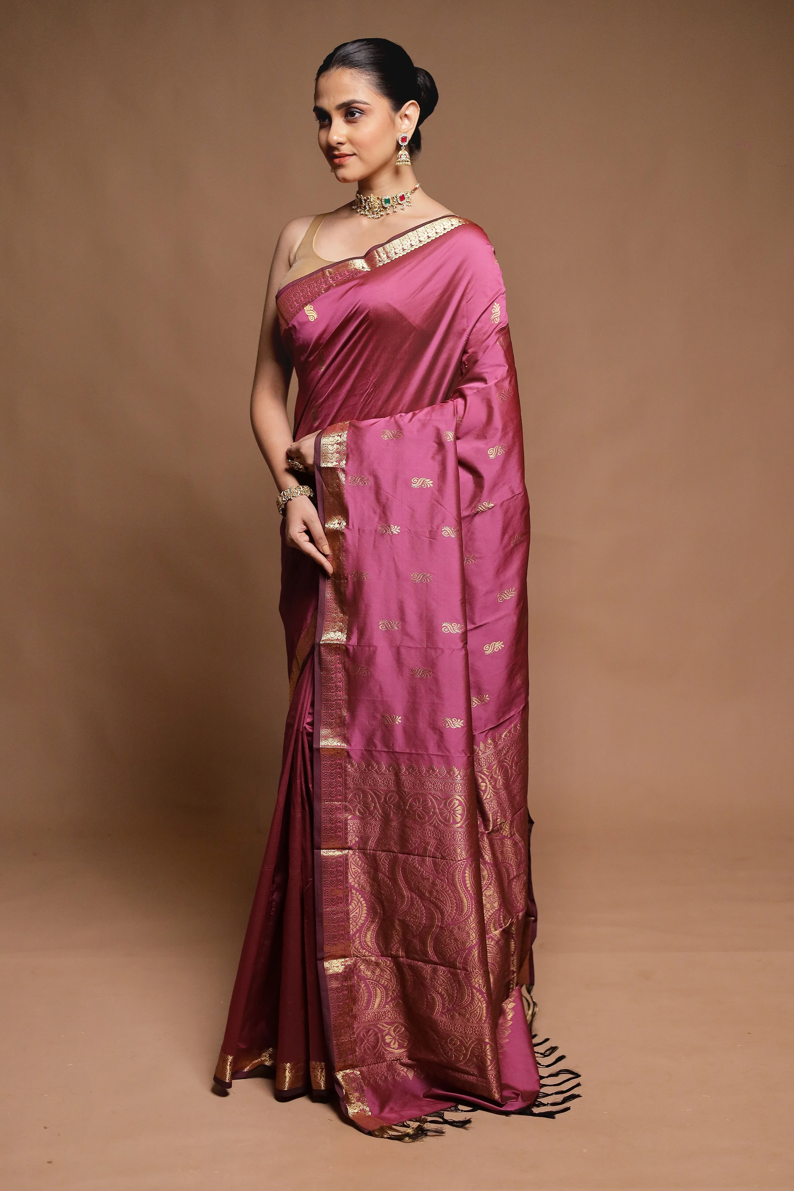 Pink Kanjivaram Silk Saree With Blouse Piece - Image 4