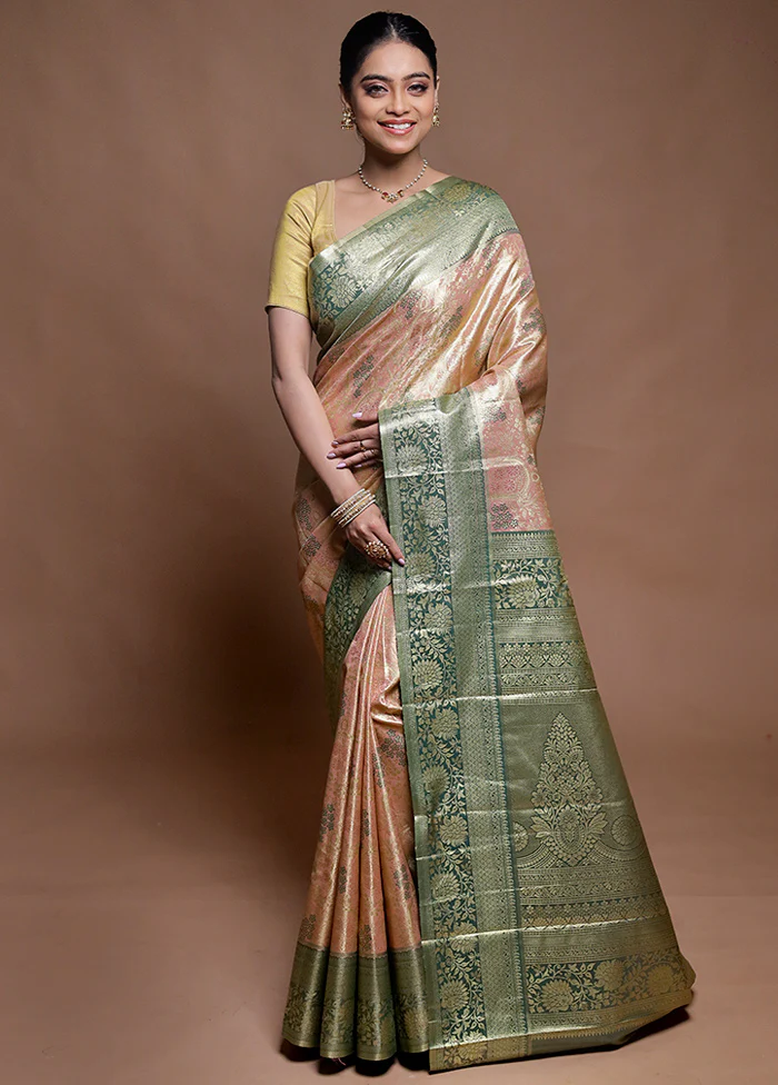 Pink Kanjivaram Silk Saree With Blouse Piece