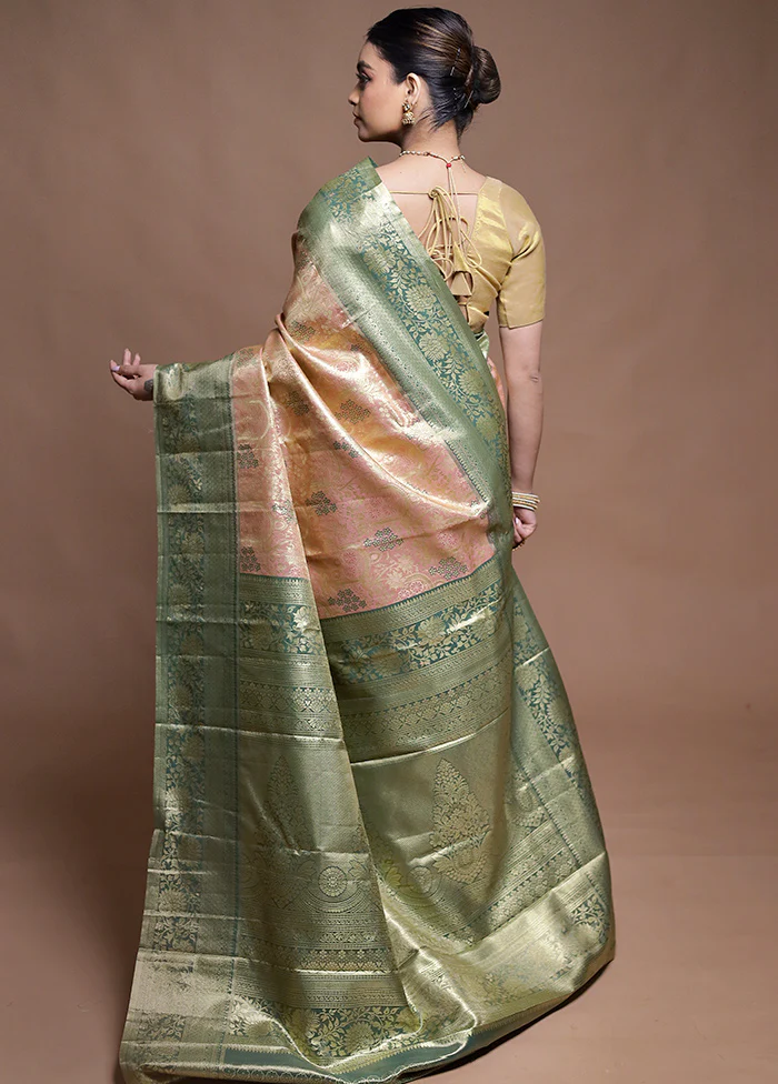 Pink Kanjivaram Silk Saree With Blouse Piece - Image 3