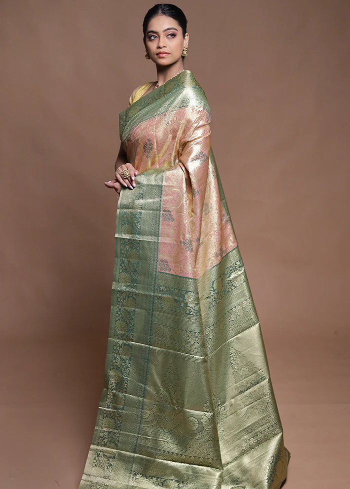 Pink Kanjivaram Silk Saree With Blouse Piece - Image 4