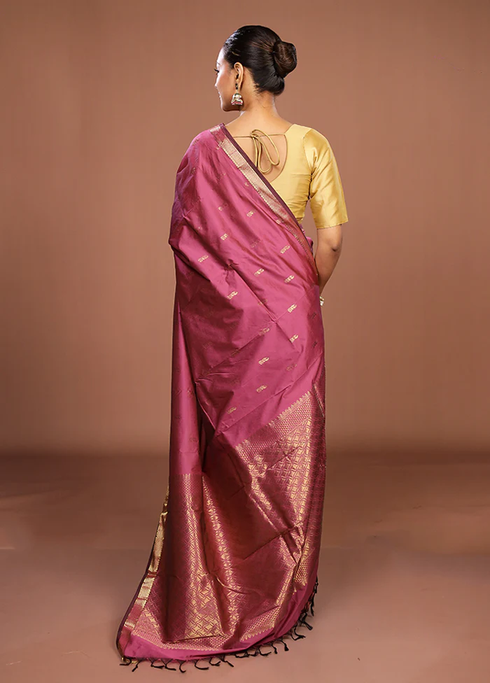 Pink Kanjivaram Silk Saree With Blouse Piece - Image 3