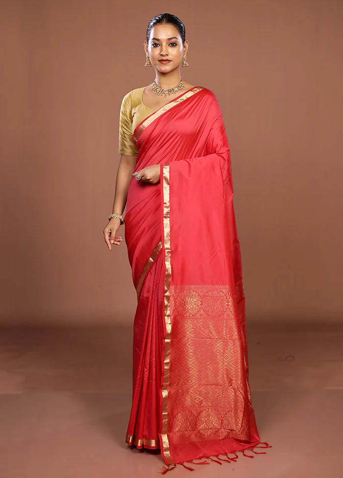 Pink Kanjivaram Silk Saree With Blouse Piece - Image 2