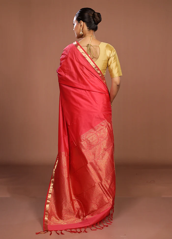 Pink Kanjivaram Silk Saree With Blouse Piece - Image 3