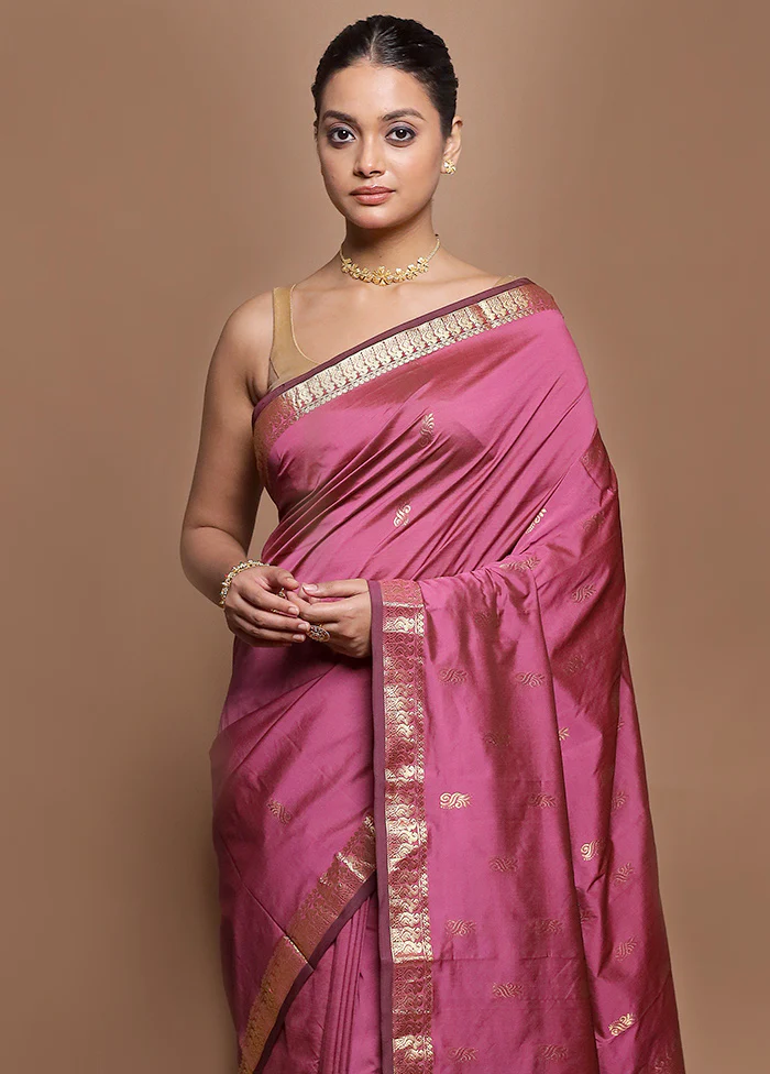 Pink Kanjivaram Silk Saree With Blouse Piece - Image 2