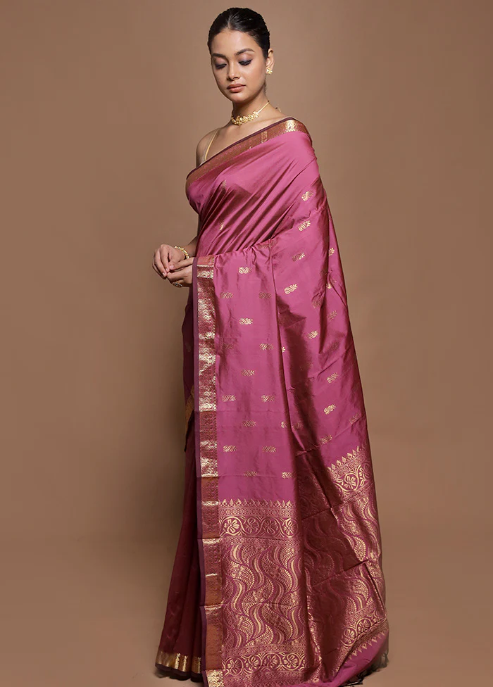 Pink Kanjivaram Silk Saree With Blouse Piece - Image 4