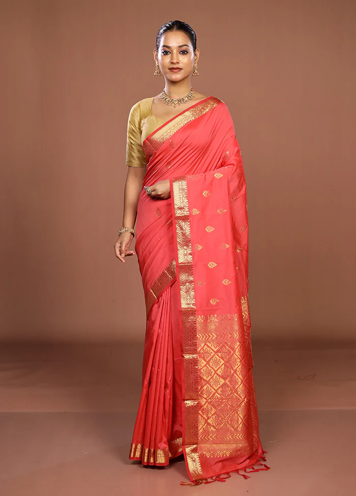 Pink Kanjivaram Silk Saree With Blouse Piece - Image 2