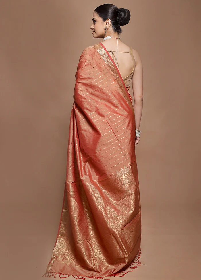 Pink Kanjivaram Silk Saree With Blouse Piece - Image 3