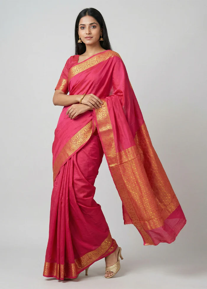 Pink Kanjivaram Silk Saree With Blouse Piece