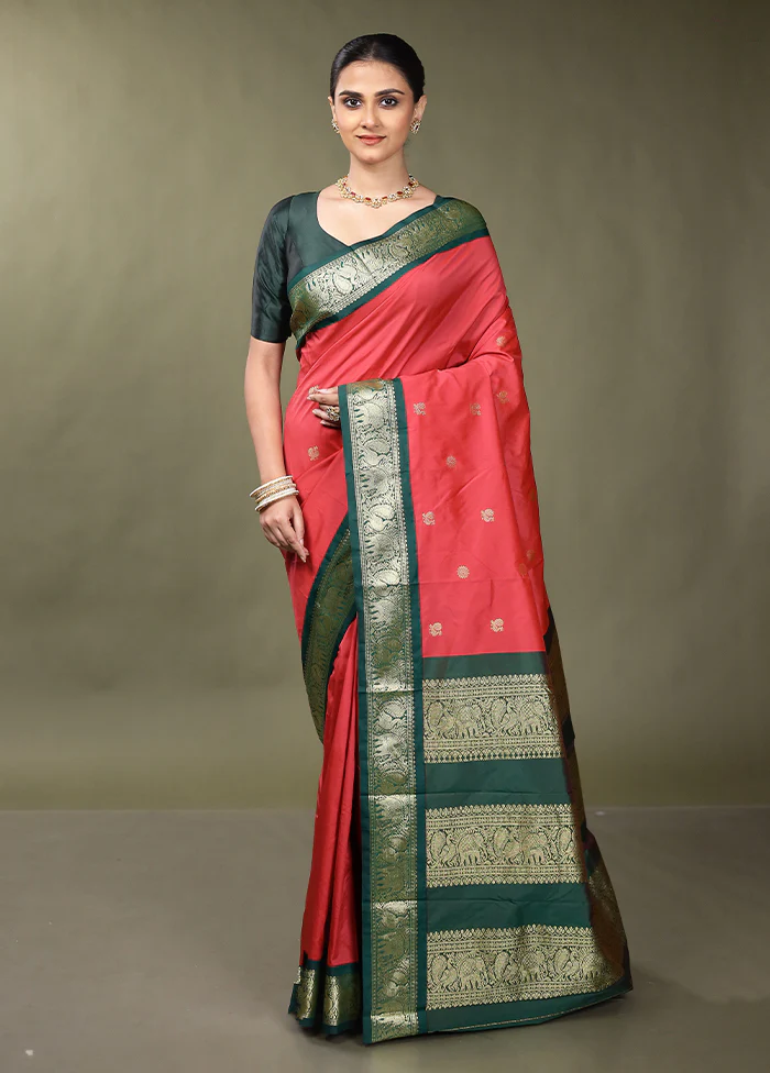 Pink Kanjivaram Silk Saree With Blouse Piece - Image 2