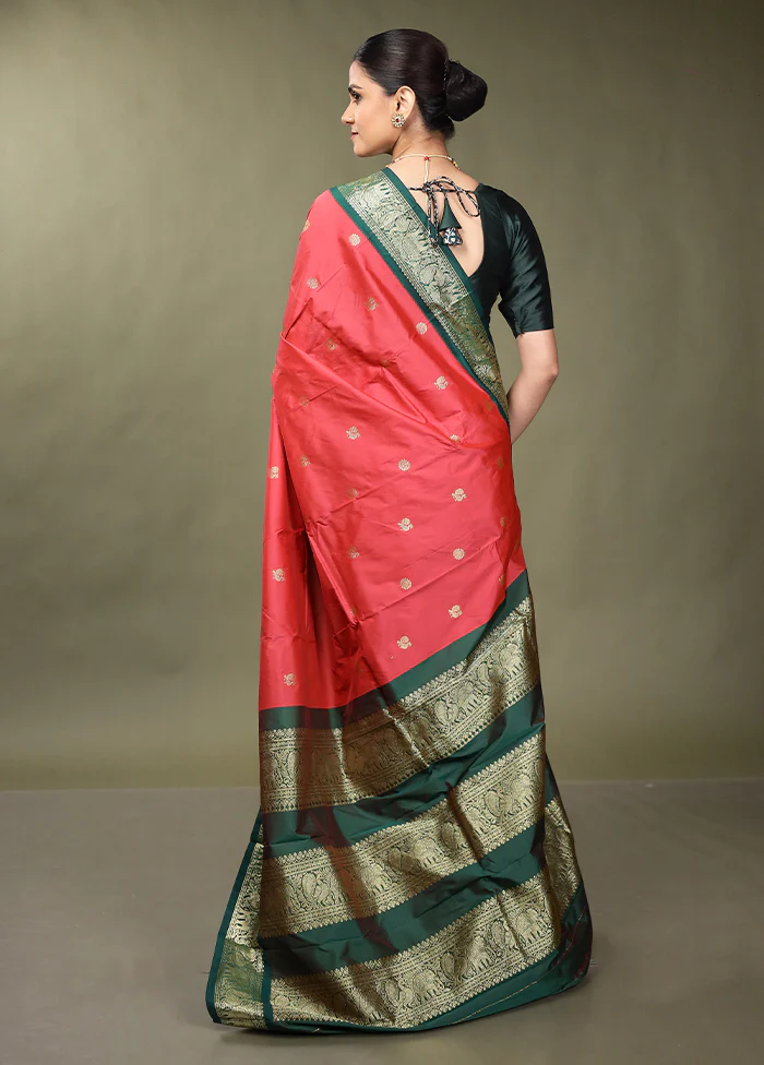 Pink Kanjivaram Silk Saree With Blouse Piece - Image 3