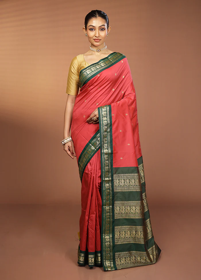 Pink Kanjivaram Silk Saree With Blouse Piece - Image 2