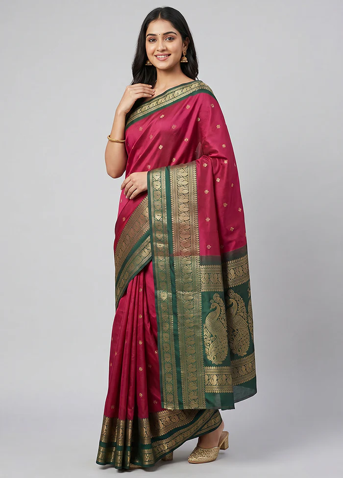Pink Kanjivaram Silk Saree With Blouse Piece