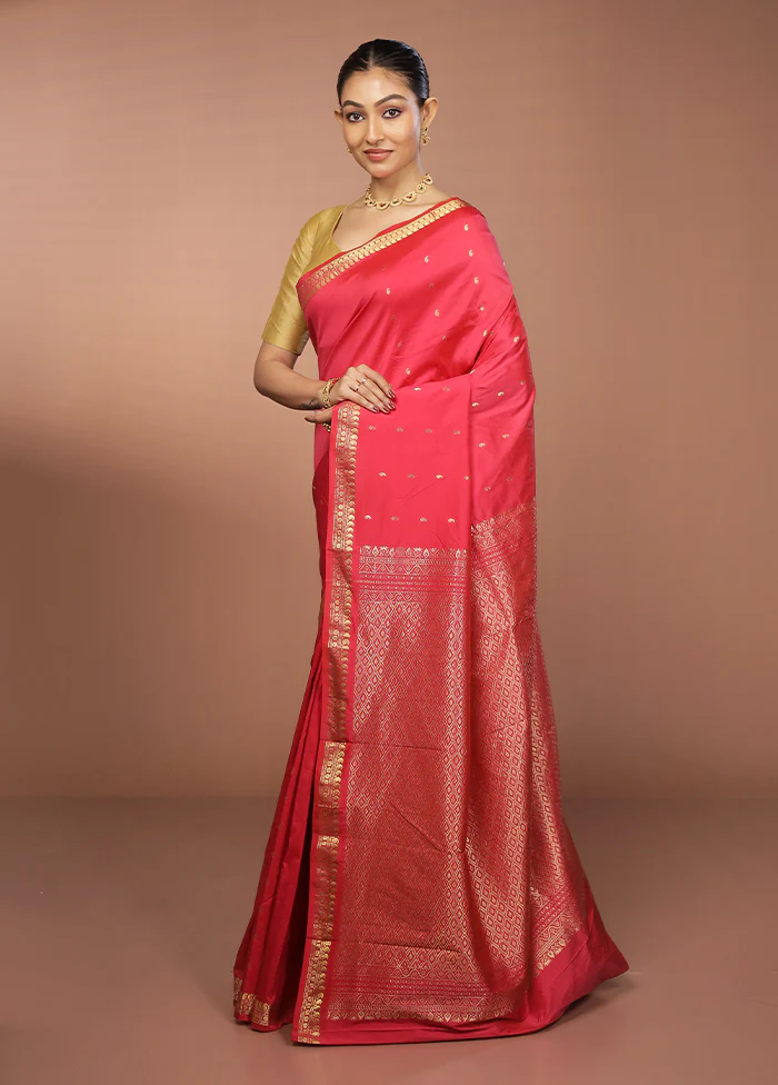 Pink Kanjivaram Silk Saree With Blouse Piece - Image 4