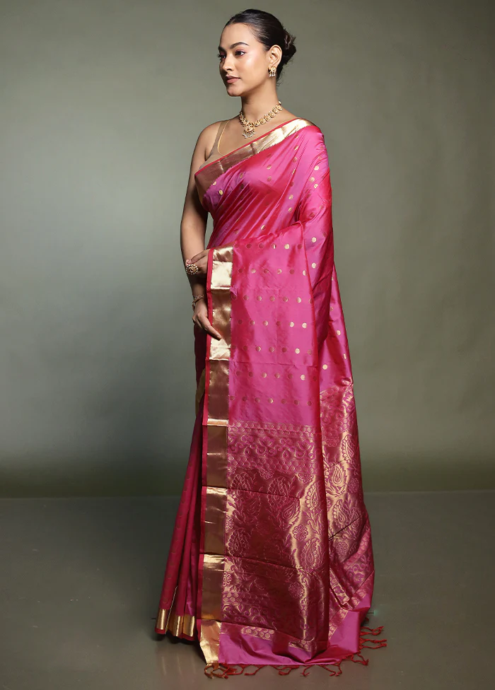 Pink Kanjivaram Silk Saree With Blouse Piece - Image 4