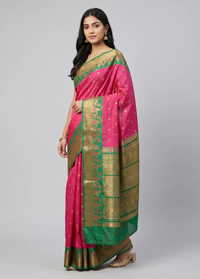 Pink Kanjivaram Silk Saree With Blouse Piece