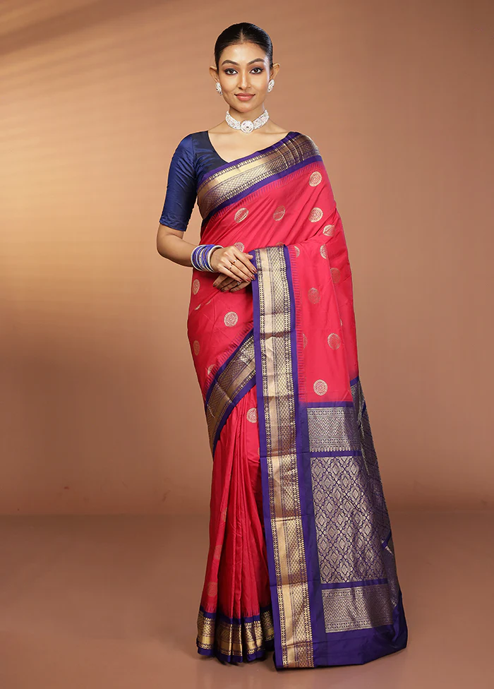 Pink Kanjivaram Silk Saree With Blouse Piece - Image 2