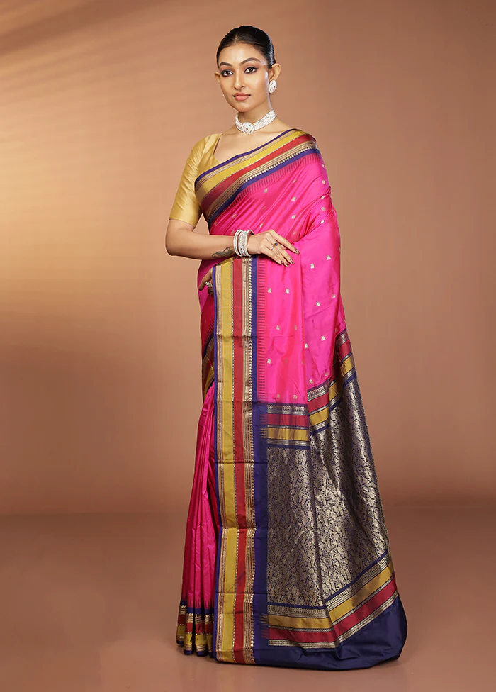 Pink Kanjivaram Silk Saree With Blouse Piece - Image 4