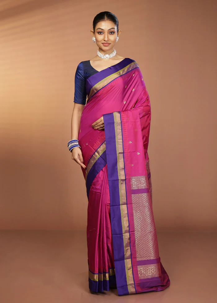 Pink Kanjivaram Silk Saree With Blouse Piece - Image 2