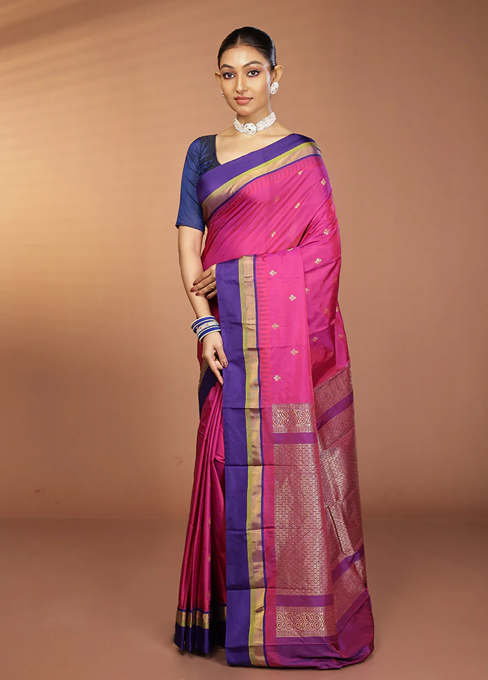 Pink Kanjivaram Silk Saree With Blouse Piece - Image 4