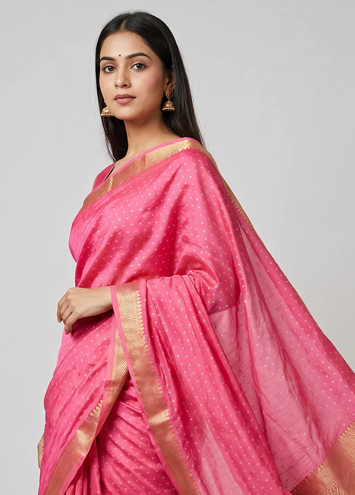 Pink Kanjivaram Silk Saree With Blouse Piece - Image 2