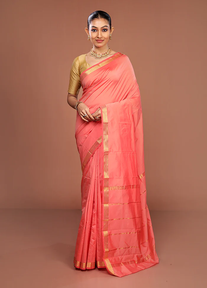 Pink Kanjivaram Silk Saree With Blouse Piece - Image 2