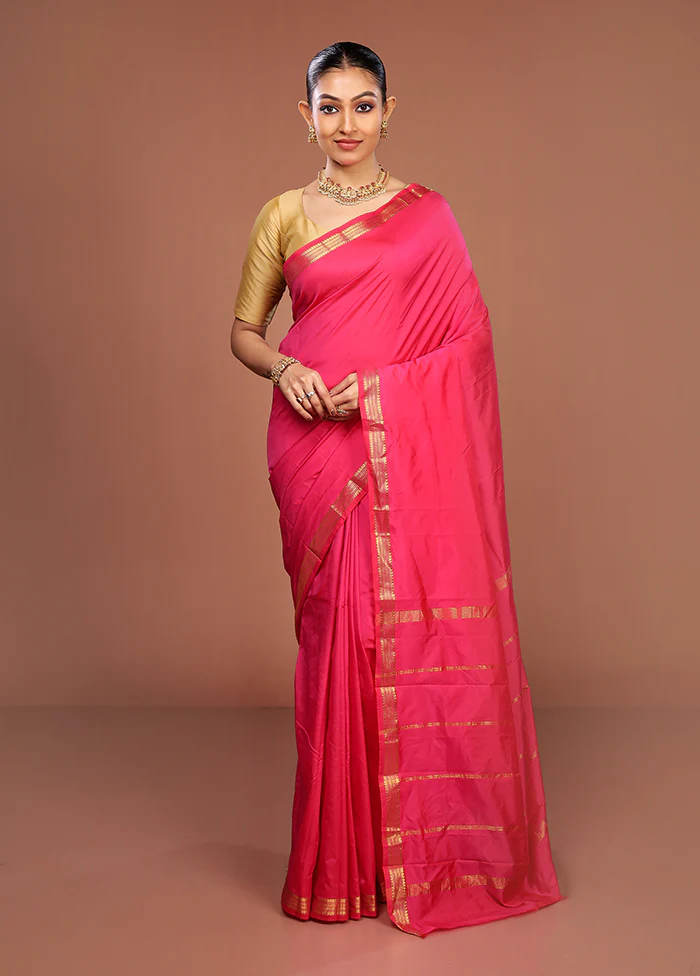 Pink Kanjivaram Silk Saree With Blouse Piece - Image 2