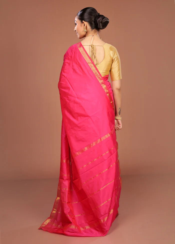 Pink Kanjivaram Silk Saree With Blouse Piece - Image 3