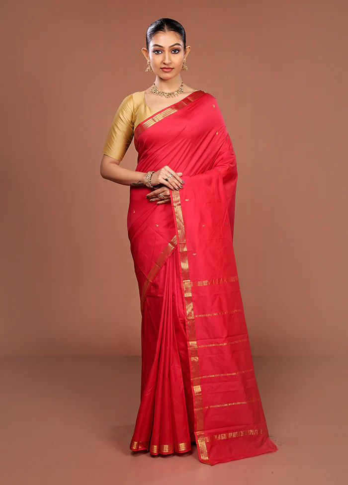 Pink Kanjivaram Silk Saree With Blouse Piece - Image 2