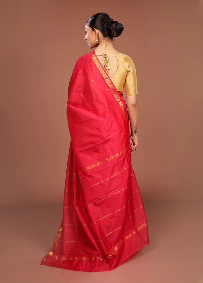 Pink Kanjivaram Silk Saree With Blouse Piece - Image 3