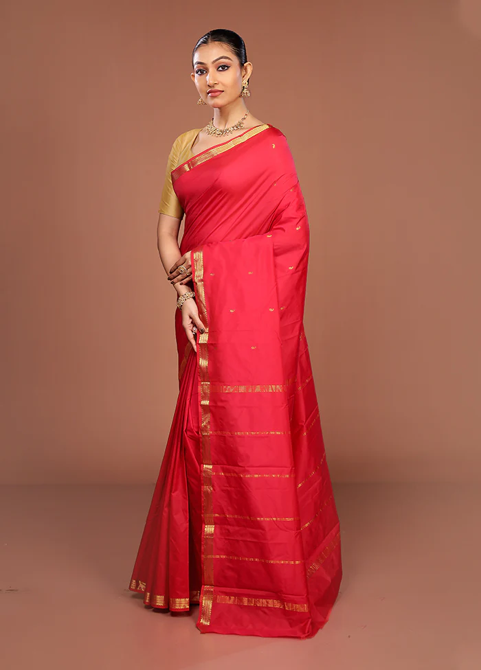 Pink Kanjivaram Silk Saree With Blouse Piece - Image 4